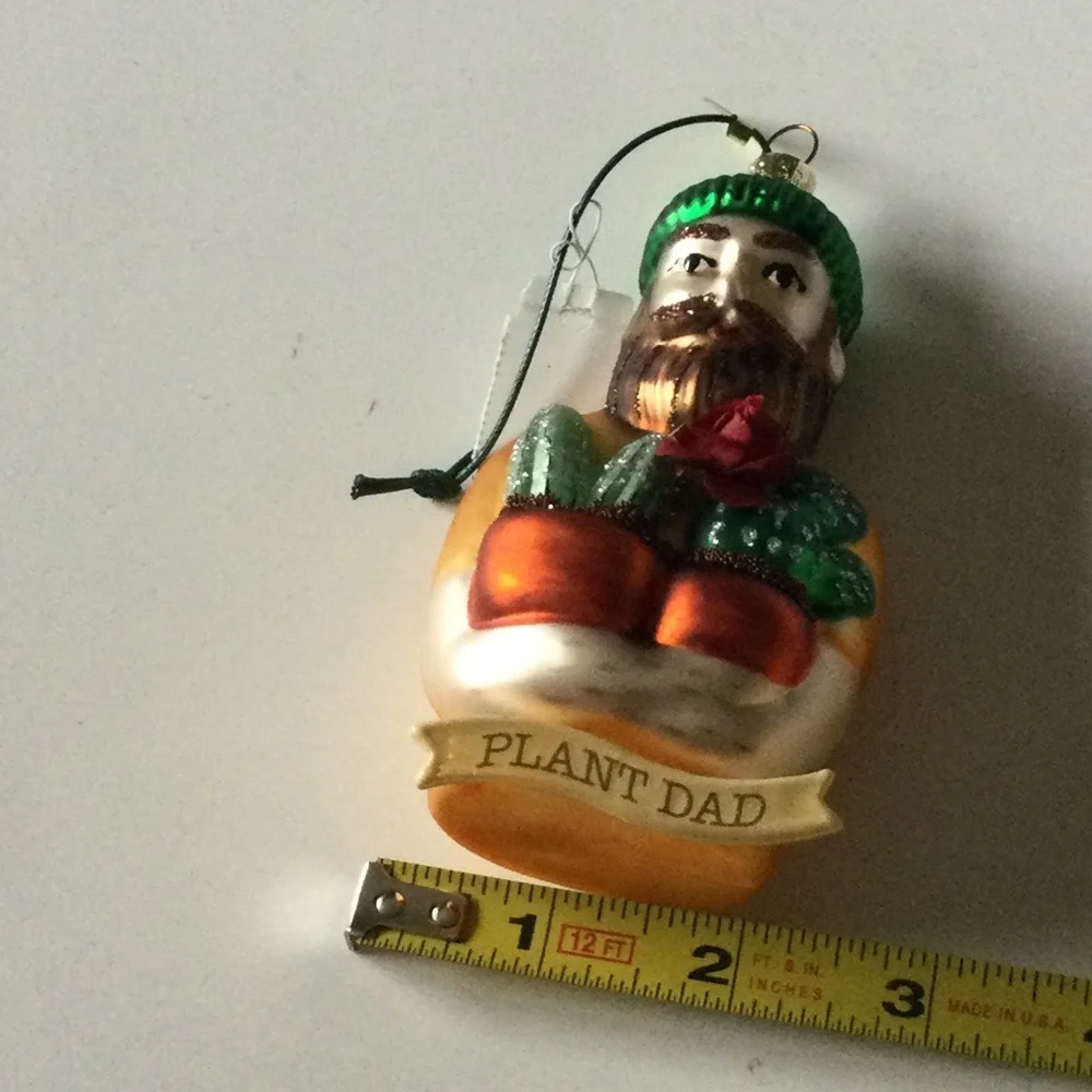 CODY FOSTER PLANT DAD GLASS CHRISTMAS ORNAMENT NEW IN BOX 5” x 2.5”